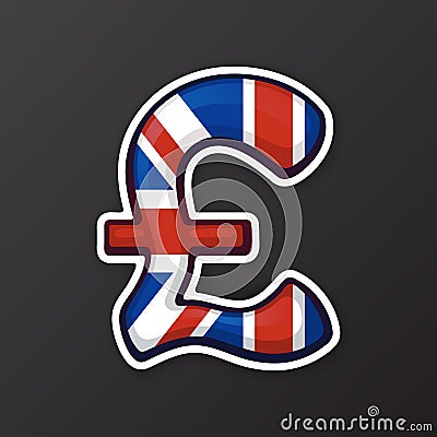 Sticker pound sign in national flag colors Vector Illustration