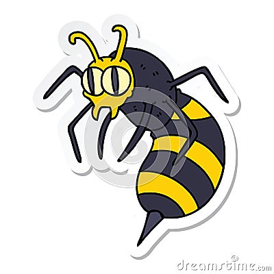 sticker of a quirky hand drawn cartoon wasp Vector Illustration