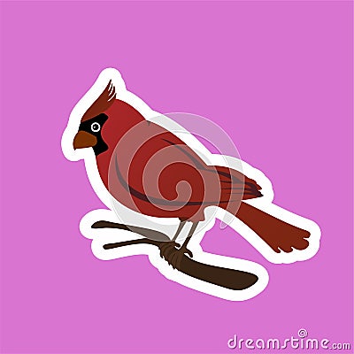 Sticker of Red Bird Cartoon, Cute Funny Character, Flat Design Stock Photo