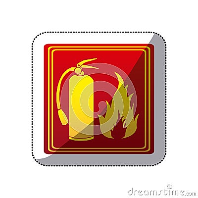 sticker red color signal silhouette fire flame and extinguisher icon Cartoon Illustration