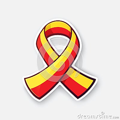 Sticker of red and yellow ribbon, symbol of World hepatitis day Vector Illustration