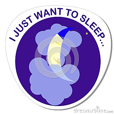 Sticker with a round image of a sleeping moon on a cloud Vector Illustration
