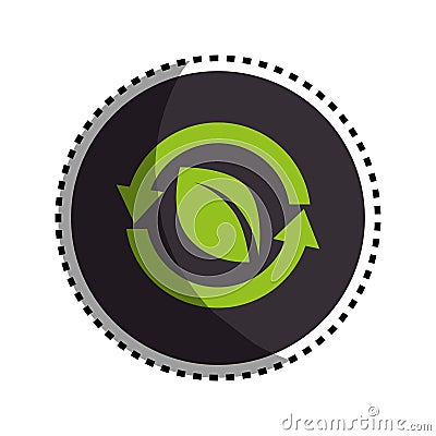 Sticker round symbol with leaf in circle formed arrows Vector Illustration