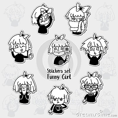 Sticker set character. Emotions. A expression set Vector Illustration