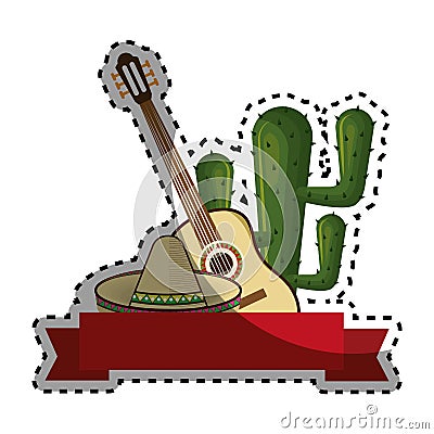 Sticker set collection traditional mexican elements with cactus Vector Illustration