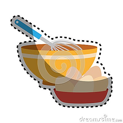 Sticker set of colorful dish with hand beayer and eggs Vector Illustration