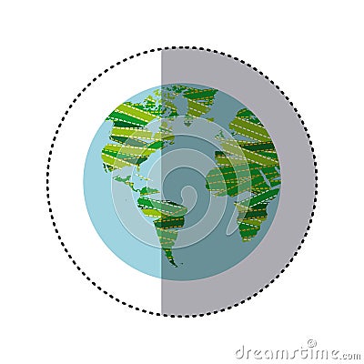 sticker shading colorful globe earth continents with textile lines Cartoon Illustration