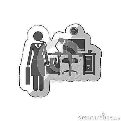 Sticker silhouette woman administrator in office Vector Illustration