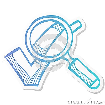 Sticker style icon - Magnifier check mark Vector Illustration