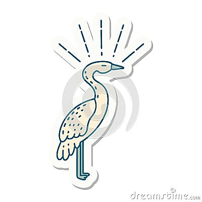 sticker of tattoo style standing stork Vector Illustration
