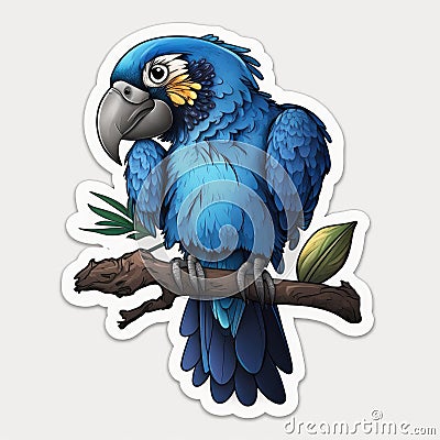 Representative sticker of fictional blue macaw, created in AI in high quality Stock Photo