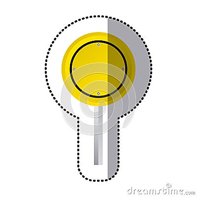sticker yellow circular shape traffic sign with base pole Cartoon Illustration