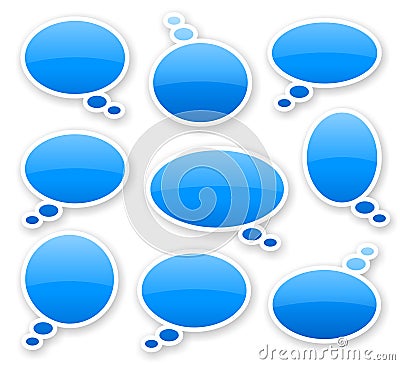 Stickers of blue glossy comics text bubbles Stock Photo