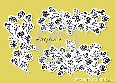 Stickers with dried fennel flowers Vector Illustration