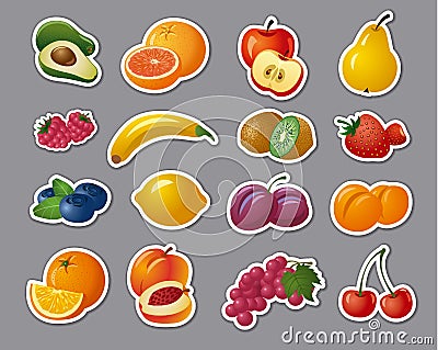 Stickers of fruits and berries Vector Illustration