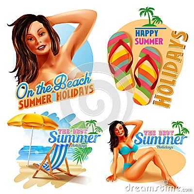 Stickers for happy summer Vector Illustration