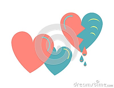 Stickers hearts, double heart, broken heart, for the holiday Valentine`s Day Vector Illustration