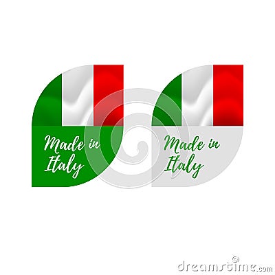 Stickers Made in Italy. Waving flag. isolated on white background. Vector illustration. Vector Illustration