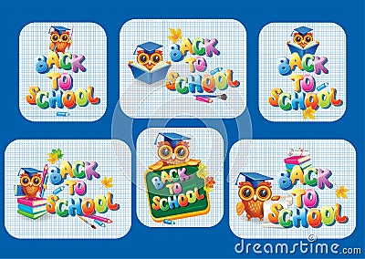 Stickers template for Back to school Vector Illustration