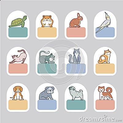 Back to school labels with cute animals Vector Illustration