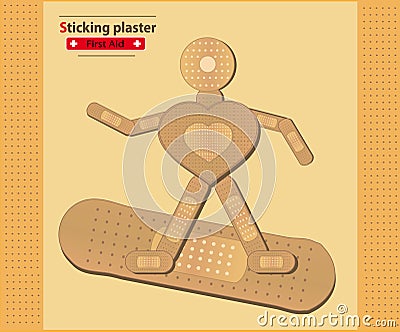 Sticking plaster Figure Surfing Heart Vector Illustration