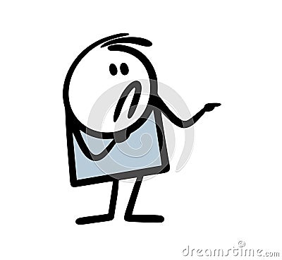 Stickman dismissively points a finger at someone with a contemptuous expression on his face. Vector Illustration
