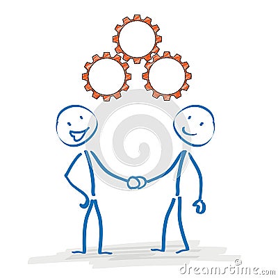 Stickman Handshake Gears Vector Illustration