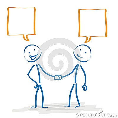 Stickman Handshake Speech Bubbles Vector Illustration