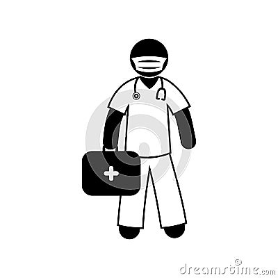 Stickman medical worker, ambulance illustration doctor, paramedic icon isolated, stick figure pictogram man Vector Illustration