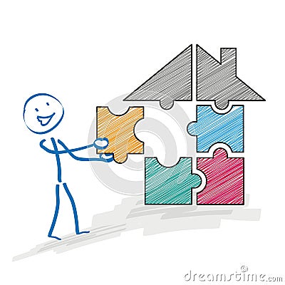 Stickman Puzzle House Vector Illustration