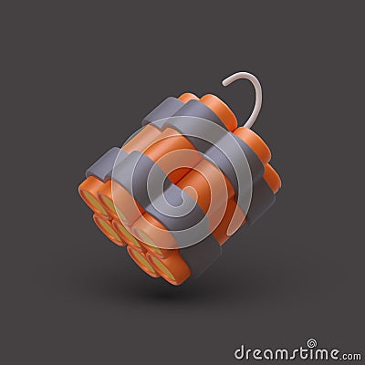 Sticks of dynamite fastened together, ignition cord. Bomb, TNT weapon Vector Illustration