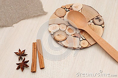Sticks of fragrant cinnamon and fragrant star anise Stock Photo