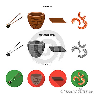 Sticks, shrimp, substrate, bowl.Sushi set collection icons in cartoon,flat,monochrome style vector symbol stock Vector Illustration