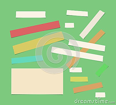 Sticky, adhesive masking tape, ruled paper stuck on green background Vector Illustration