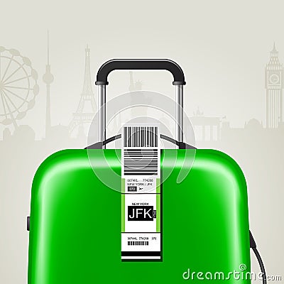 Sticky baggage label with JFK New York airport sign, luggage tag template Vector Illustration