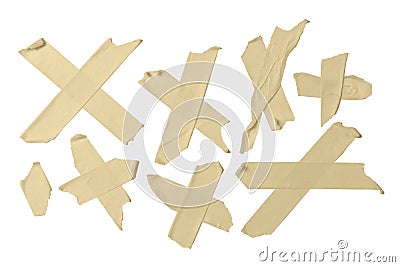 Sticky cross tape collection, duct strips isolated on white background Stock Photo