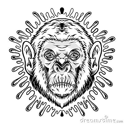 Sticky intrigue monkey head surrounded by mysterious substance silhouette Vector Illustration