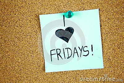 Sticky Note On Cork Board Background I love Friday Concept Stock Photo