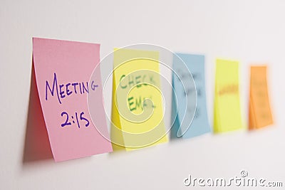 Sticky notes on wall. Stock Photo
