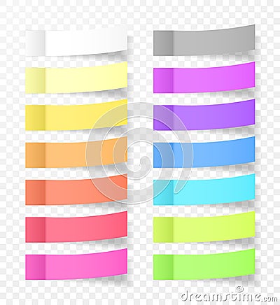 Sticky Paper Notes with Shadow Effect. Blank Color Memo Note Stickers for Posting Isolated on Transparent Background. Vector Illus Vector Illustration
