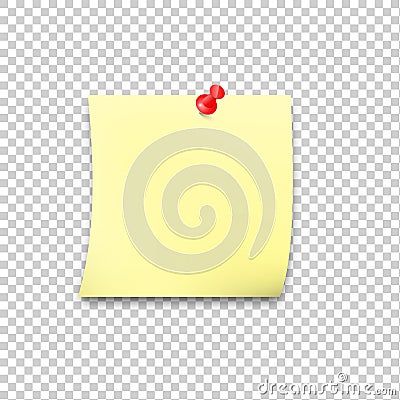 Sticky paper reminder with red pin and shadow Vector Illustration