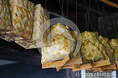 Sticky rice container made from palm leaf in local Thailand Stock Photo
