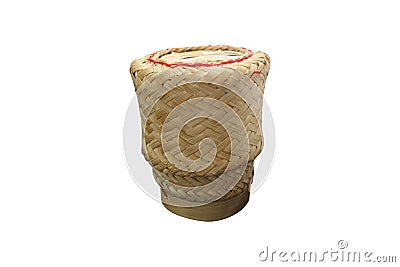 Sticky rice containers made of bamboo, isolated on white background with clipping path. Stock Photo