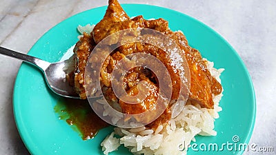 Sticky rice with curry chicken Stock Photo
