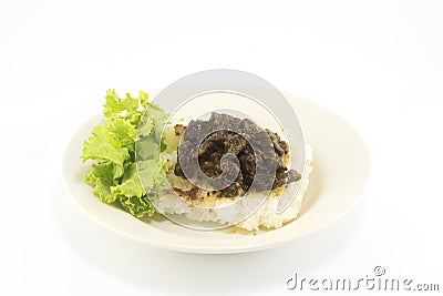 Sticky rice with fried meat. thai food Stock Photo