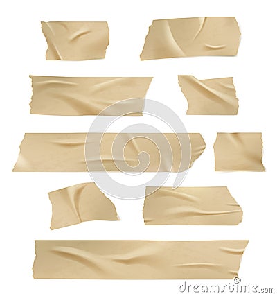 Sticky tape. Adhesive damages paper tape with torn edges creases and wrinkled vector realistic template with shadows Vector Illustration