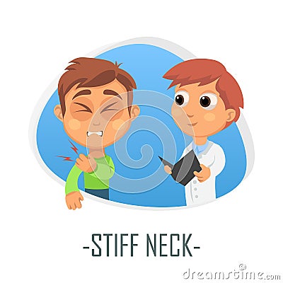 Stiff neck medical concept. Vector illustration. Cartoon Illustration