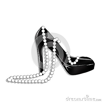 Stiletto shoe and pearl necklace Stock Photo