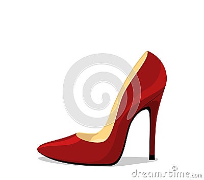 Stiletto shoe. Red womens high heel with shadow isolated on white Vector Illustration