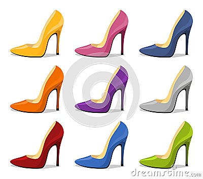 Stiletto shoe. Red womens high heel with shadow isolated on white Vector Illustration